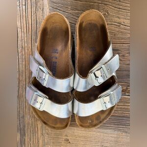 Birkenstock Kids Metallic Silver Sandals